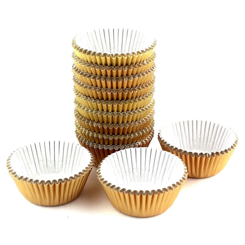 Eoonfirst Mini Foil Cupcake Liners Christmas Days Muffin Paper Baking Cups 300 Pcs (Gold) - Image 2